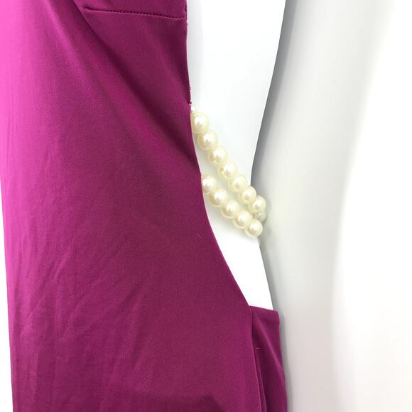 Khanum's Kara Diamante Trim Mini Dress L Halterneck Tie Open Back Faux Pearl - Picture 8 of 8